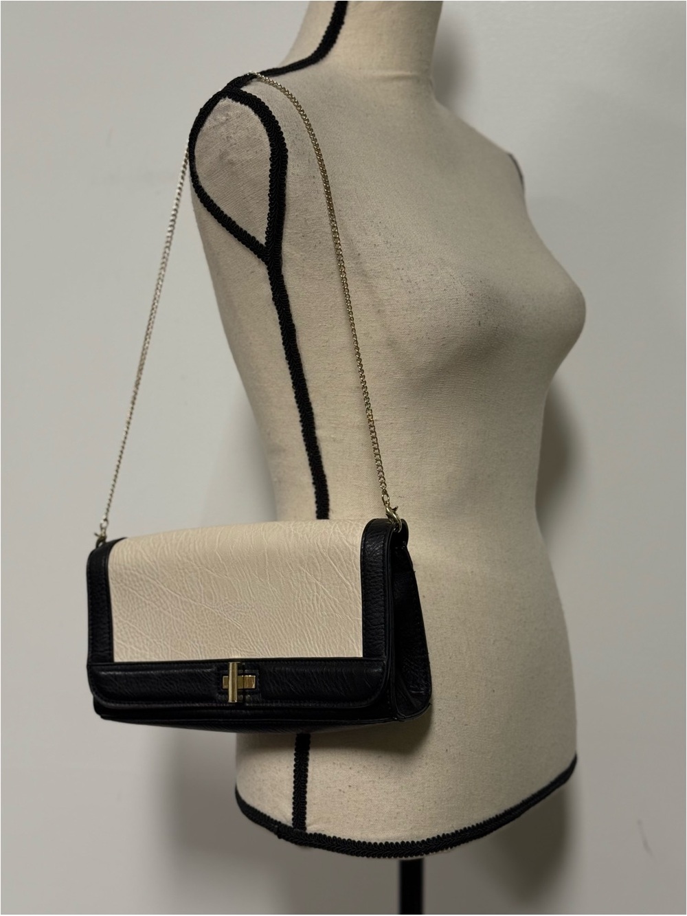 INC International Concepts Korra Clutch Faux Leather Black & White